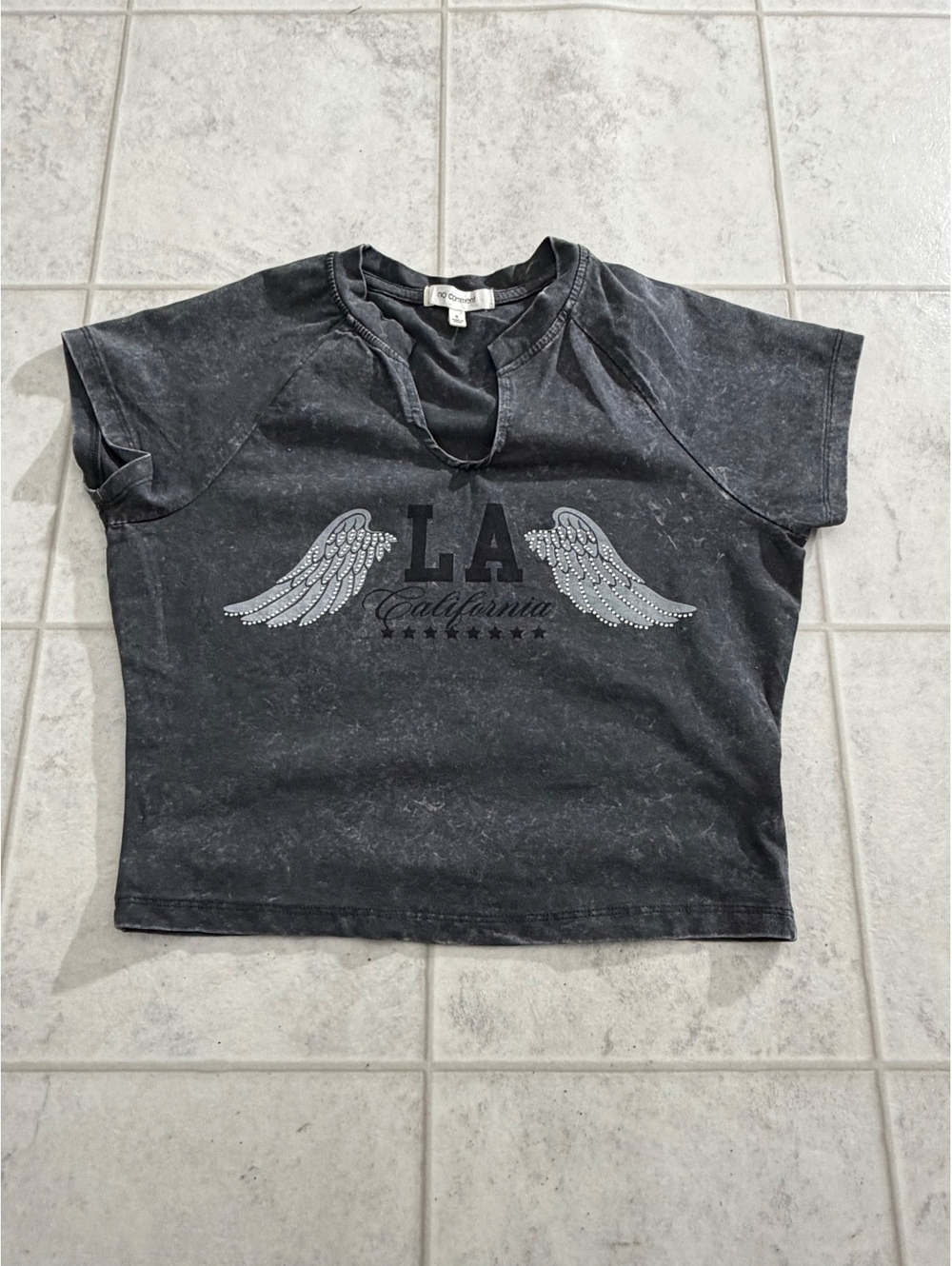 No Comment LA California gray graphic cropped T shirt size S